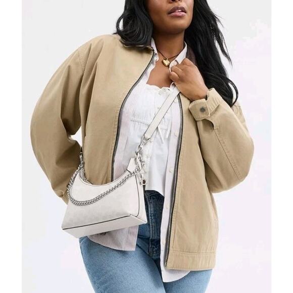 NWT COACH Juliet Shoulder Bag 25 In Signature Canvas White Chalk Silver CAM26 - Picture 5 of 5